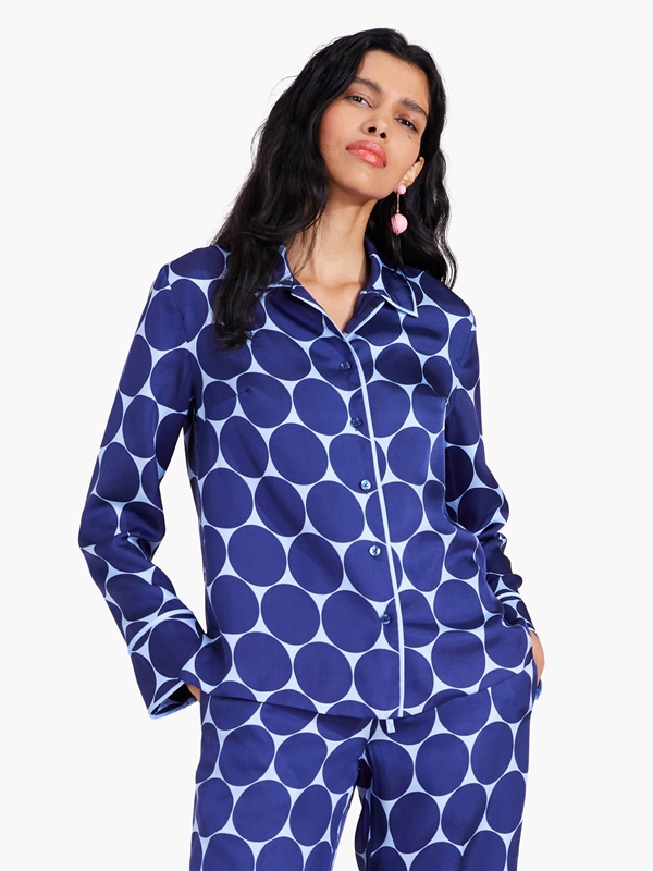 Kate Spade Deborah Dot Silk Twill Women's Tops Blue | 81495-HXKW