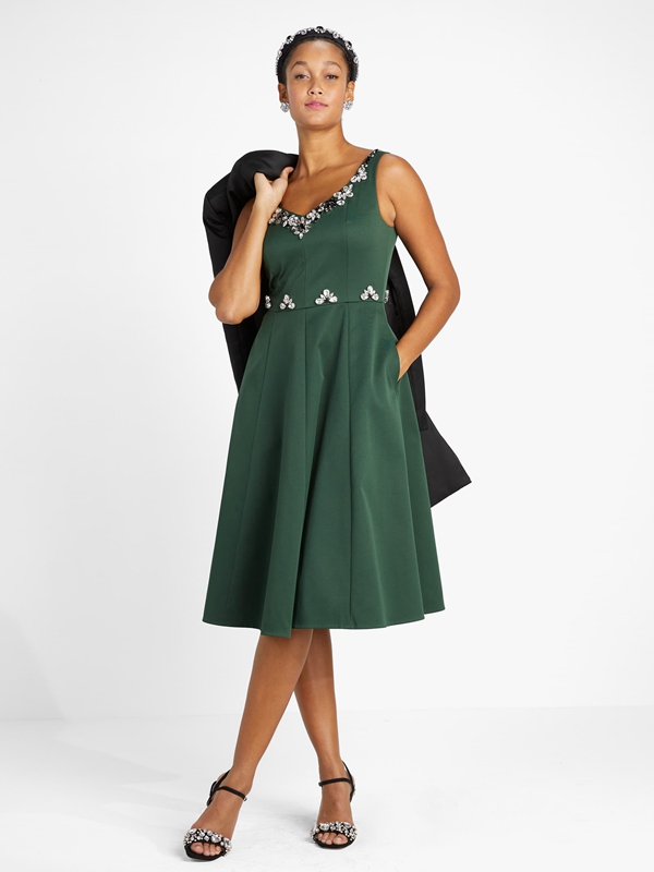 Kate Spade Embellished Faille Grace Women's Dress Deep Green | 31072-JBGK