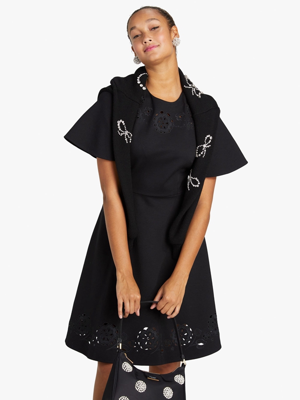 Kate Spade Embroidered Cutwork Ponte Women's Dress Black | 50243-KLJD