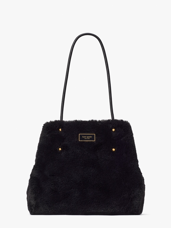 Kate Spade Everything Faux Fur Medium Long Handles Women's Tote Bags Black | 29705-YQHI