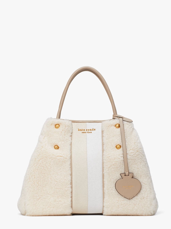 Kate Spade Everything Racing Stripe Faux Shearling Medium Women's Tote Bags Cream | 76850-MVEB