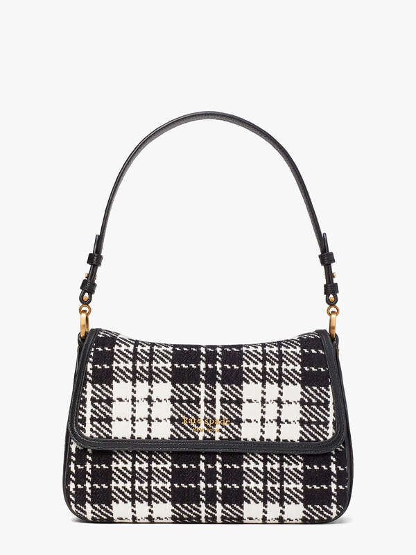 Kate Spade Hudson Posh Plaid Jacquard Medium Convertible Flap Women's Shoulder Bags Black | 03418-HNBY