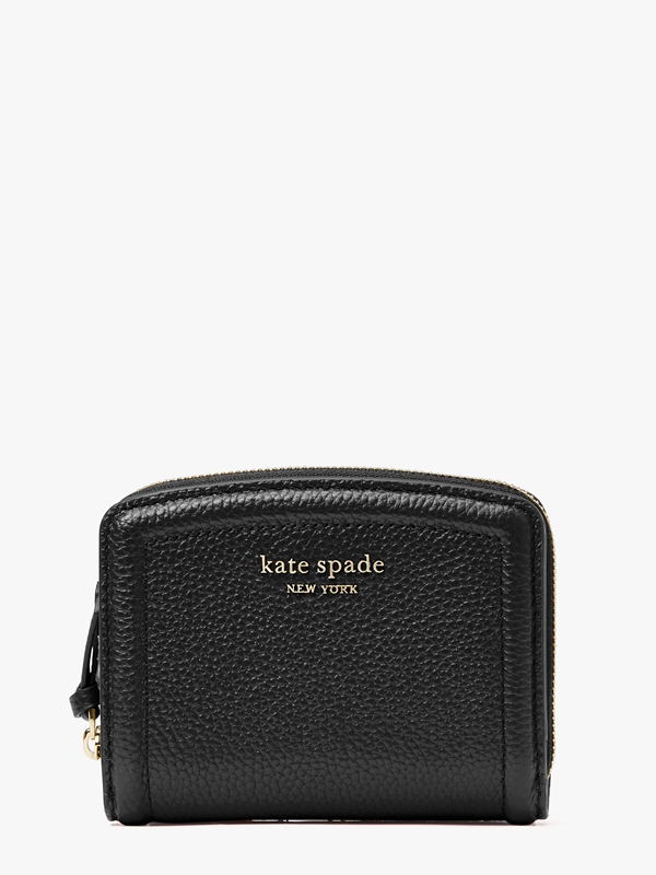 Kate Spade Knott Pebbled Leather Small Compact Women's Wallets Black | 68317-HLUA