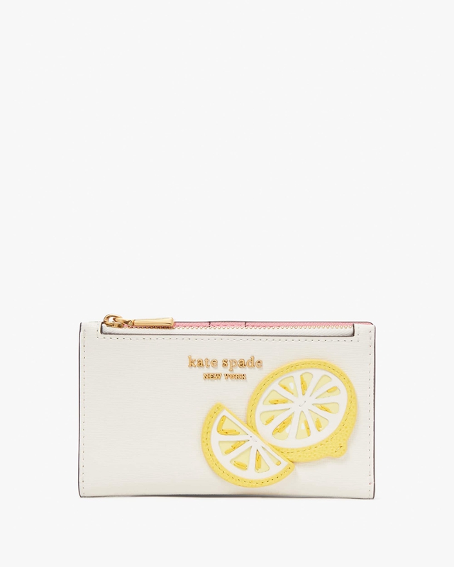 Kate Spade Lemon Drop Appliqué Small Slim Bifold Women's Wallets White | 87304-KEZW