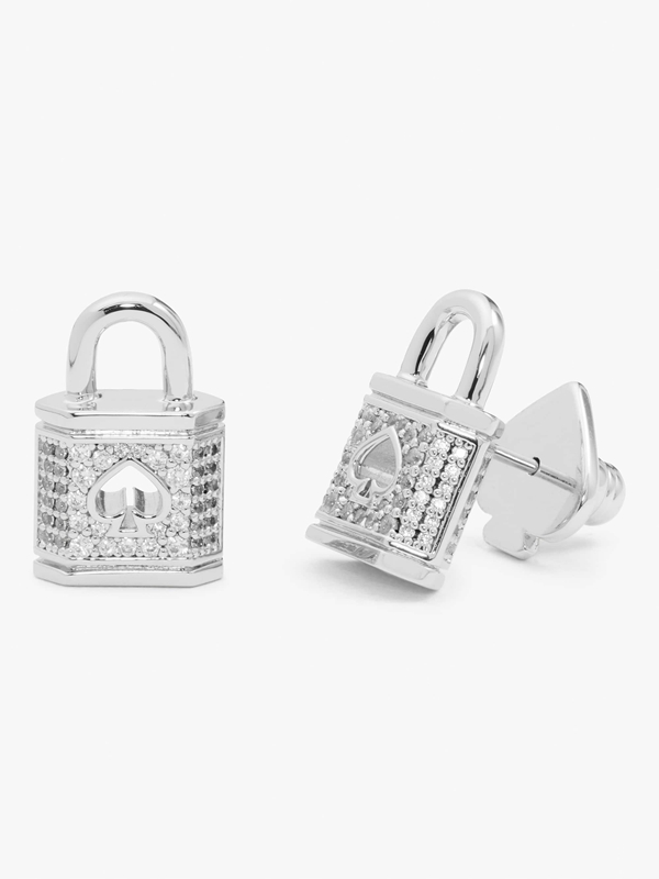 Kate Spade Lock And Spade Pave Studs Women's EarRings Silver | 07235-UACR