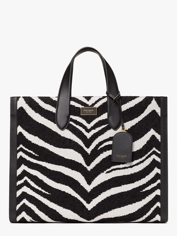 Kate Spade Manhattan Bold Zebra Boucle Jacquard Large Women's Tote Bags Black | 27034-BFEX