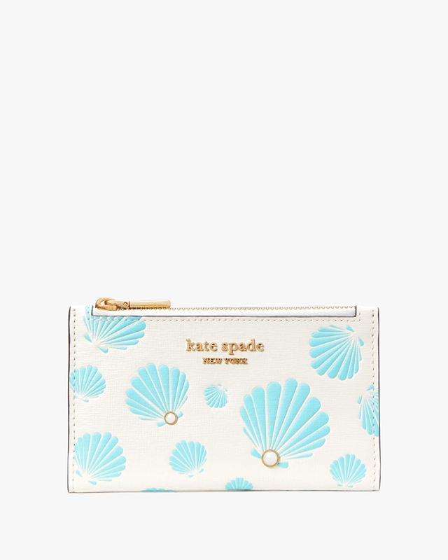 Kate Spade Morgan Seashell Embossed Small Slim Bifold Women's Wallets Cream / Blue | 92318-RSAX