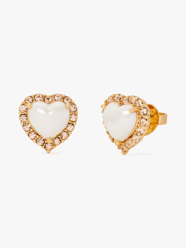 Kate Spade My Love Heart Studs Women's EarRings Cream / Gold | 17293-SJOW