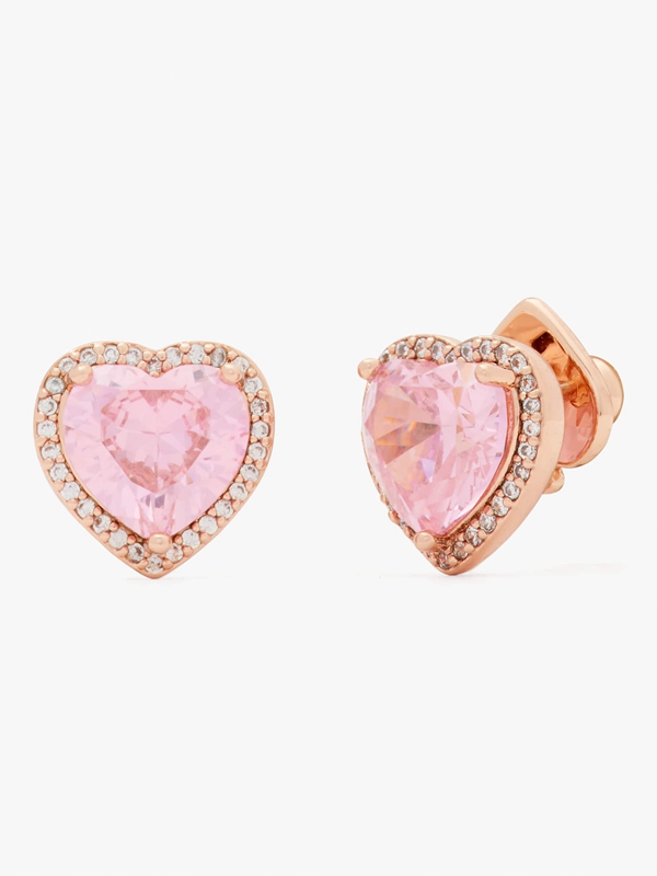 Kate Spade My Love Pavé Heart Studs Women's EarRings Pink / Rose Gold | 32076-OEQN