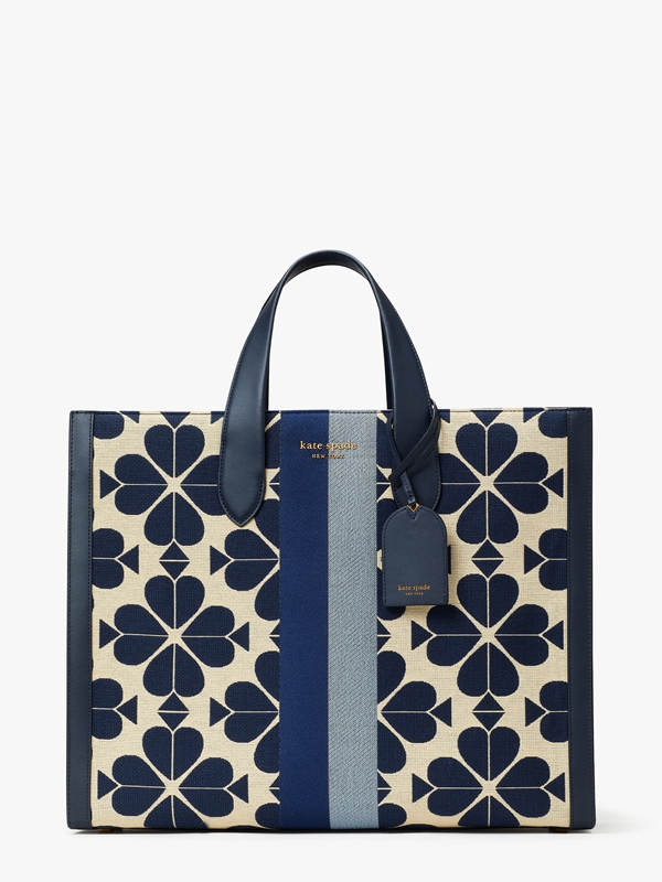 Kate Spade Oversized Spade Flower Jacquard Stripe Manhattan Large Women's Tote Bags Blue | 49852-BVED