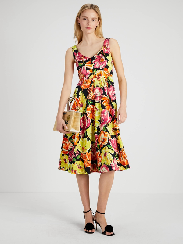 Kate Spade Painted Tulips Grace Women's Dress Black | 89071-LHUX