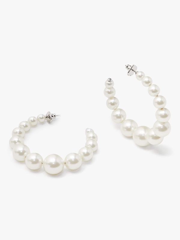 Kate Spade Pearls Please Hoops Women's EarRings Cream / Silver | 03789-YOVZ