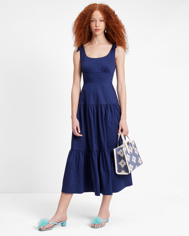 Kate Spade Poplin Tiered Maxi Women's Dress Navy | 24901-KSJE