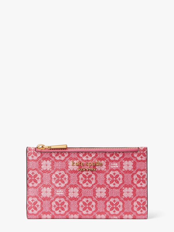 Kate Spade Spade Flower Monogramed Canvas Small Slim Bifold Women's Wallets Multicolor | 16237-METI