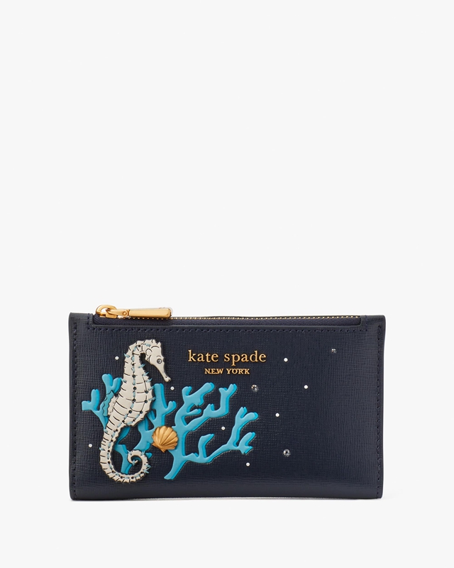 Kate Spade What The Shell Embellished Small Slim Bifold Women's Wallets Blue | 28356-HRFO