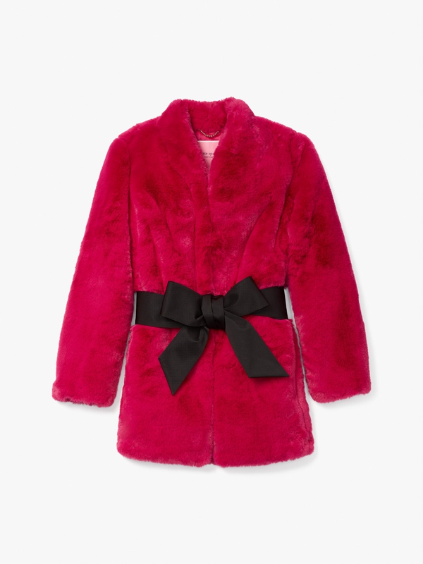 Kate Spade Bow-Waist Faux Fur Women's Coats Purple | 43987-EVTW