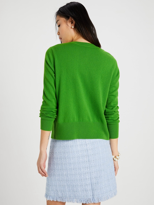 Kate Spade Cashmere Crewneck Cardigan Women's Knitwear Green | 87243-WNLC