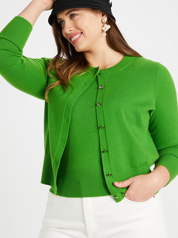 Kate Spade Cashmere Crewneck Cardigan Women's Knitwear Green | 87243-WNLC