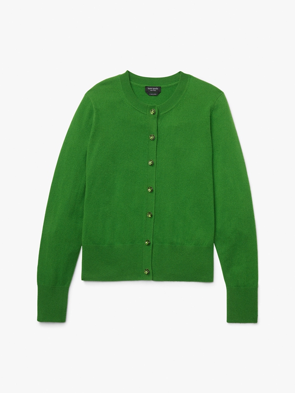 Kate Spade Cashmere Crewneck Cardigan Women's Knitwear Green | 87243-WNLC