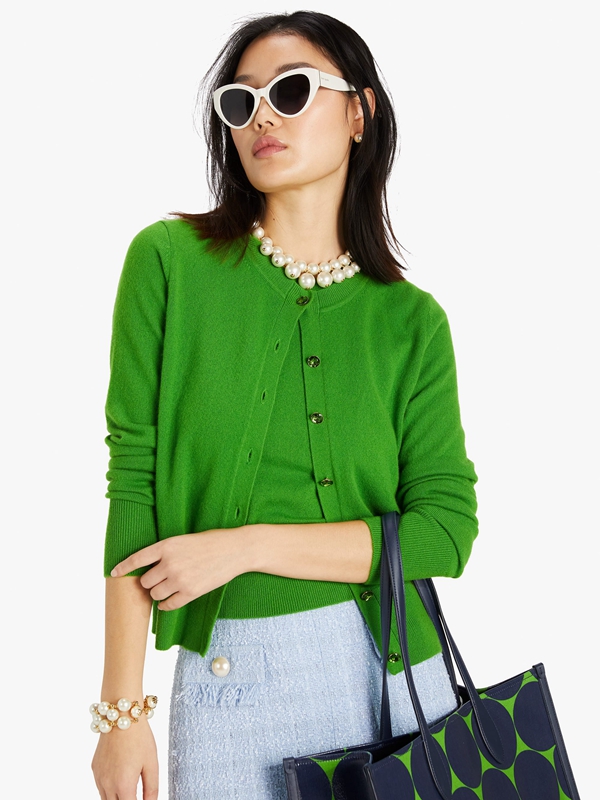 Kate Spade Cashmere Crewneck Cardigan Women\'s Knitwear Green | 87243-WNLC