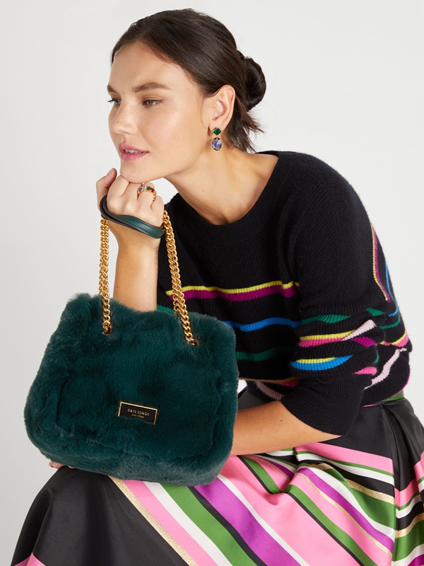 Kate Spade Chain Bucket Faux Fur Small Chain Women's Bucket Bags Deep Green | 62159-SODV