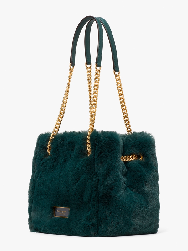 Kate Spade Chain Bucket Faux Fur Small Chain Women's Bucket Bags Deep Green | 62159-SODV