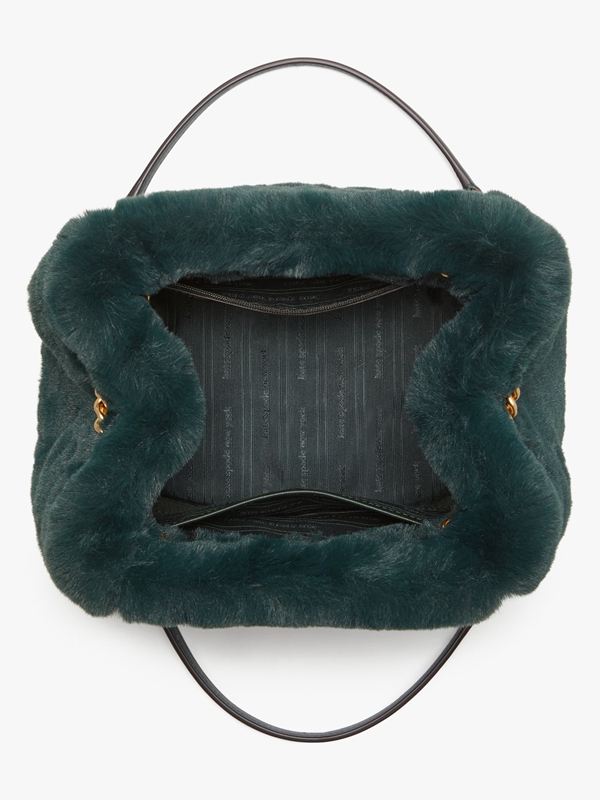 Kate Spade Chain Bucket Faux Fur Small Chain Women's Bucket Bags Deep Green | 62159-SODV