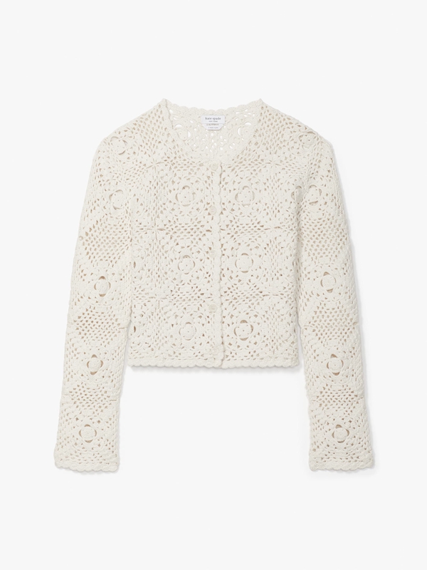 Kate Spade Crochet Crewneck Cardigan Women's Knitwear Cream | 20493-CGFK