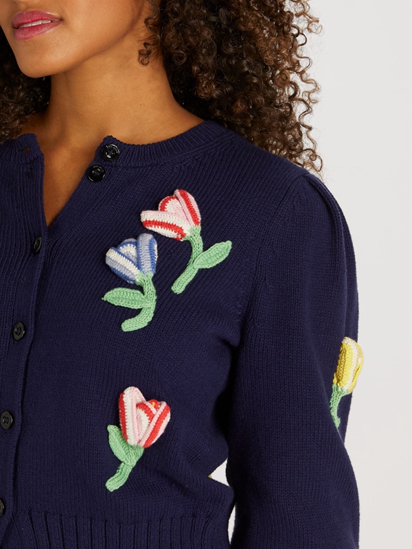 Kate Spade Crochet Flower Cardigan Women's Knitwear Blue | 57260-VNOI