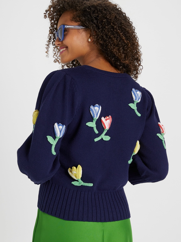 Kate Spade Crochet Flower Cardigan Women's Knitwear Blue | 57260-VNOI