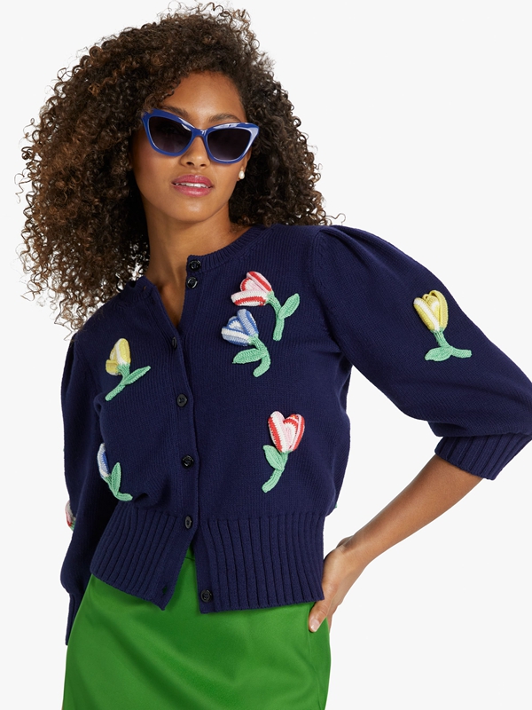 Kate Spade Crochet Flower Cardigan Women\'s Knitwear Blue | 57260-VNOI