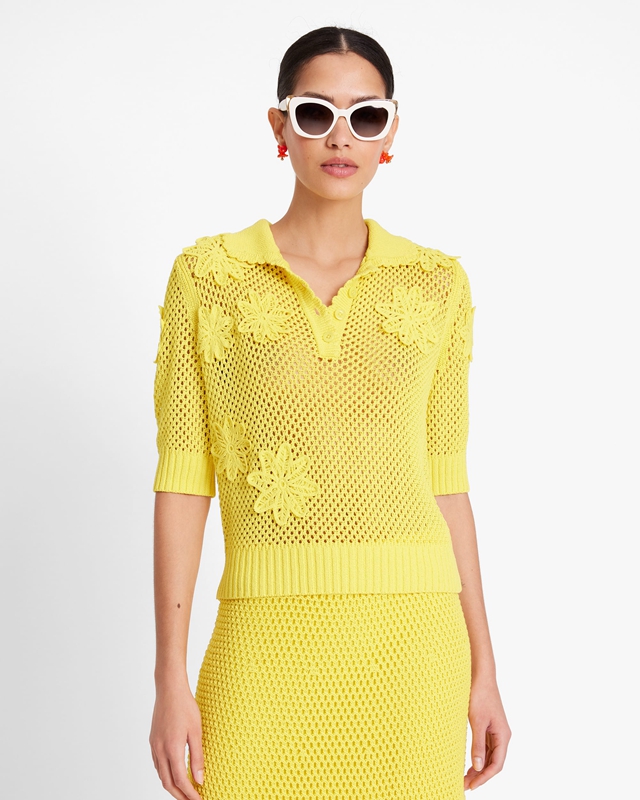 Kate Spade Crochet Knit Women's Knitwear Yellow | 78195-KQJG