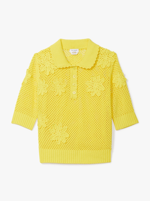 Kate Spade Crochet Knit Women's Knitwear Yellow | 78195-KQJG