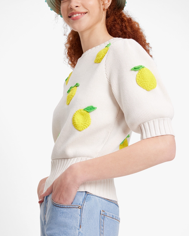 Kate Spade Crochet Lemons Women's Knitwear Cream | 15972-HCIX