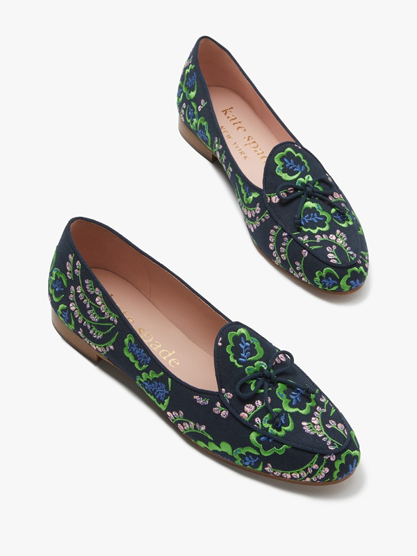 Kate Spade Devi Embroidered Women's Loafers Green | 34268-TYKV