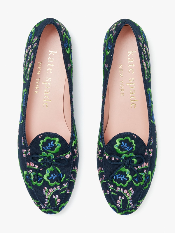 Kate Spade Devi Embroidered Women's Loafers Green | 34268-TYKV