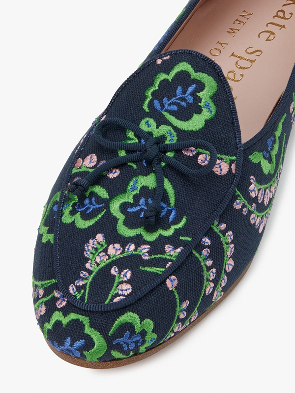 Kate Spade Devi Embroidered Women's Loafers Green | 34268-TYKV