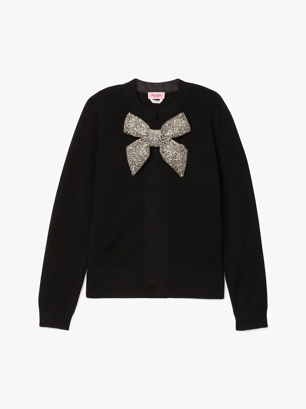 Kate Spade Embellished Bow-Neck Cardigan Women's Tops Black | 69078-XWUH