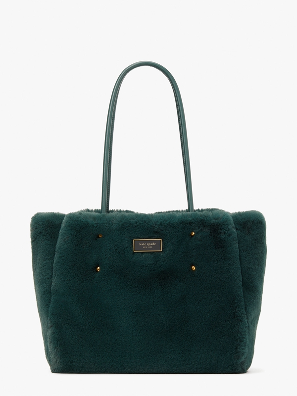 Kate Spade Everything Faux Fur Medium Long Handles Women's Tote Bags Deep Green | 15682-RUDP