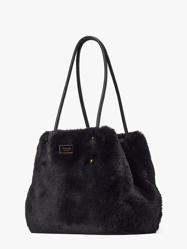 Kate Spade Everything Faux Fur Medium Long Handles Women's Tote Bags Black | 29705-YQHI