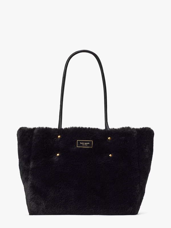 Kate Spade Everything Faux Fur Medium Long Handles Women's Tote Bags Black | 29705-YQHI