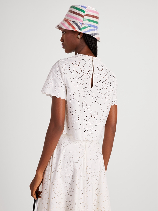 Kate Spade Floral Embroidered Cutwork Women's Tops Cream | 31064-ZIHS