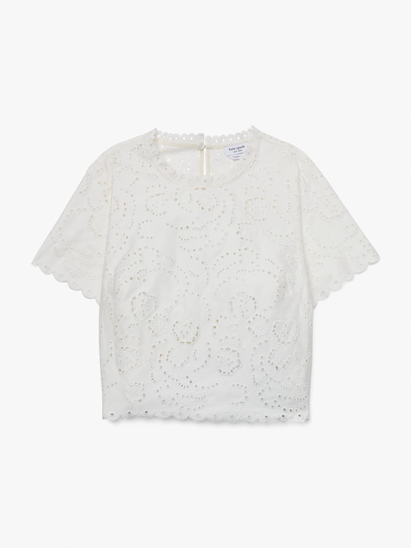 Kate Spade Floral Embroidered Cutwork Women's Tops Cream | 31064-ZIHS