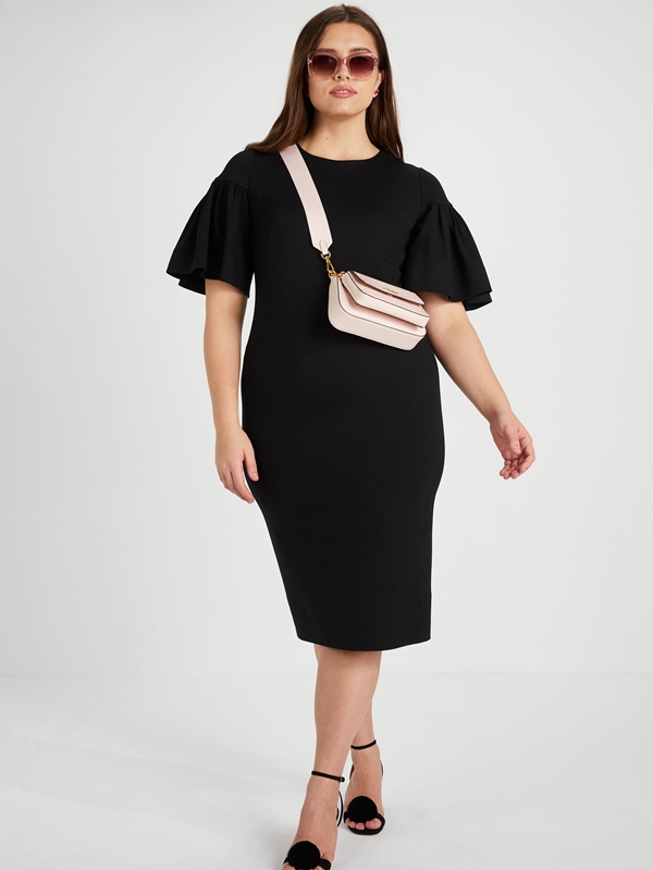 Kate Spade Flounce Sleeve Ponte Women's Dress Black | 95648-NJSU