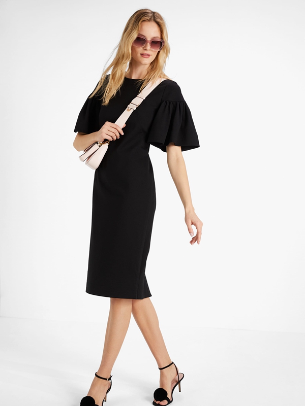 Kate Spade Flounce Sleeve Ponte Women\'s Dress Black | 95648-NJSU