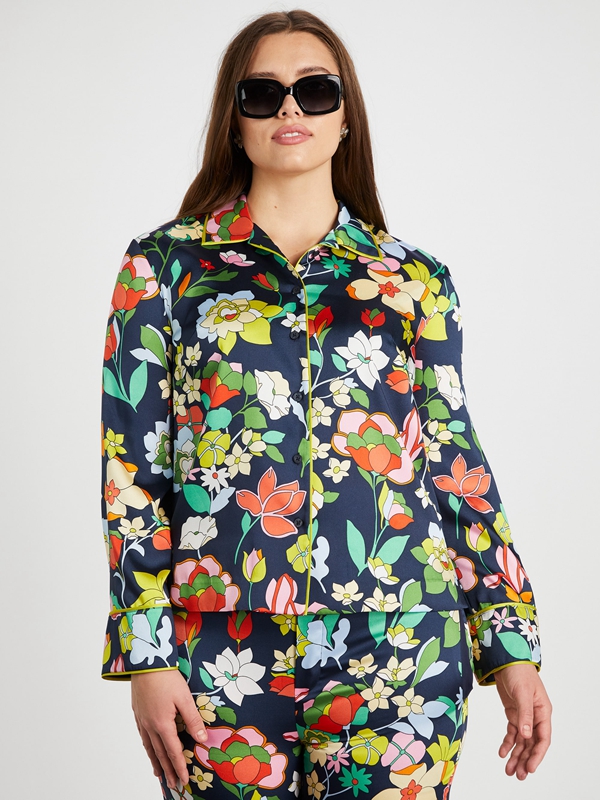 Kate Spade Flower Bed Twill Women's Shirts Blue | 14680-ZRLT