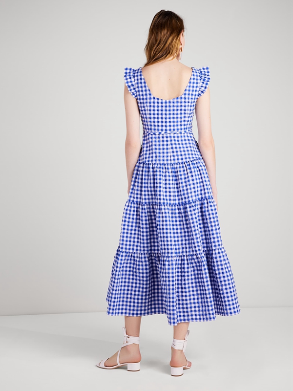 Kate Spade Gingham Tiered Women's Dress Blue | 91568-AKNI