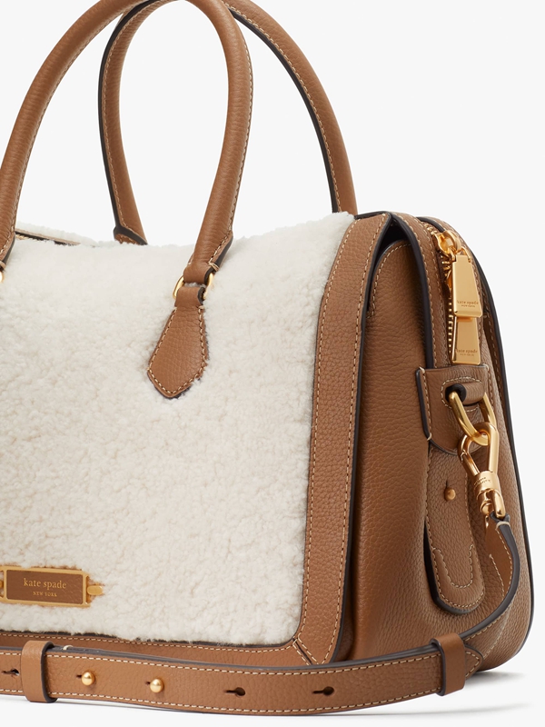 Kate Spade Gramercy Shearling Medium Women's Satchel Bags Cream | 07249-QBVP