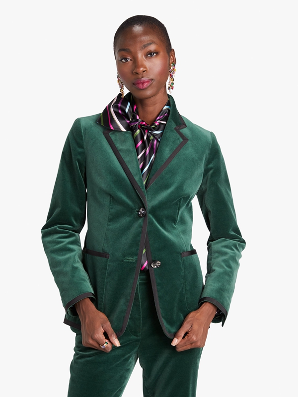 Kate Spade Jewel Button Velvet Blazer Women\'s Jackets Deep Green | 47089-AUVP