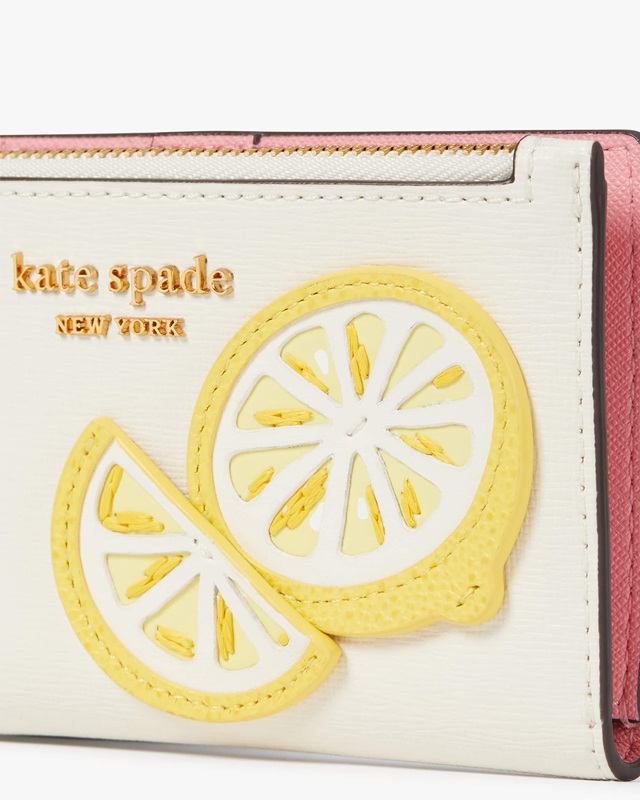 Kate Spade Lemon Drop Appliqué Small Slim Bifold Women's Wallets White | 87304-KEZW